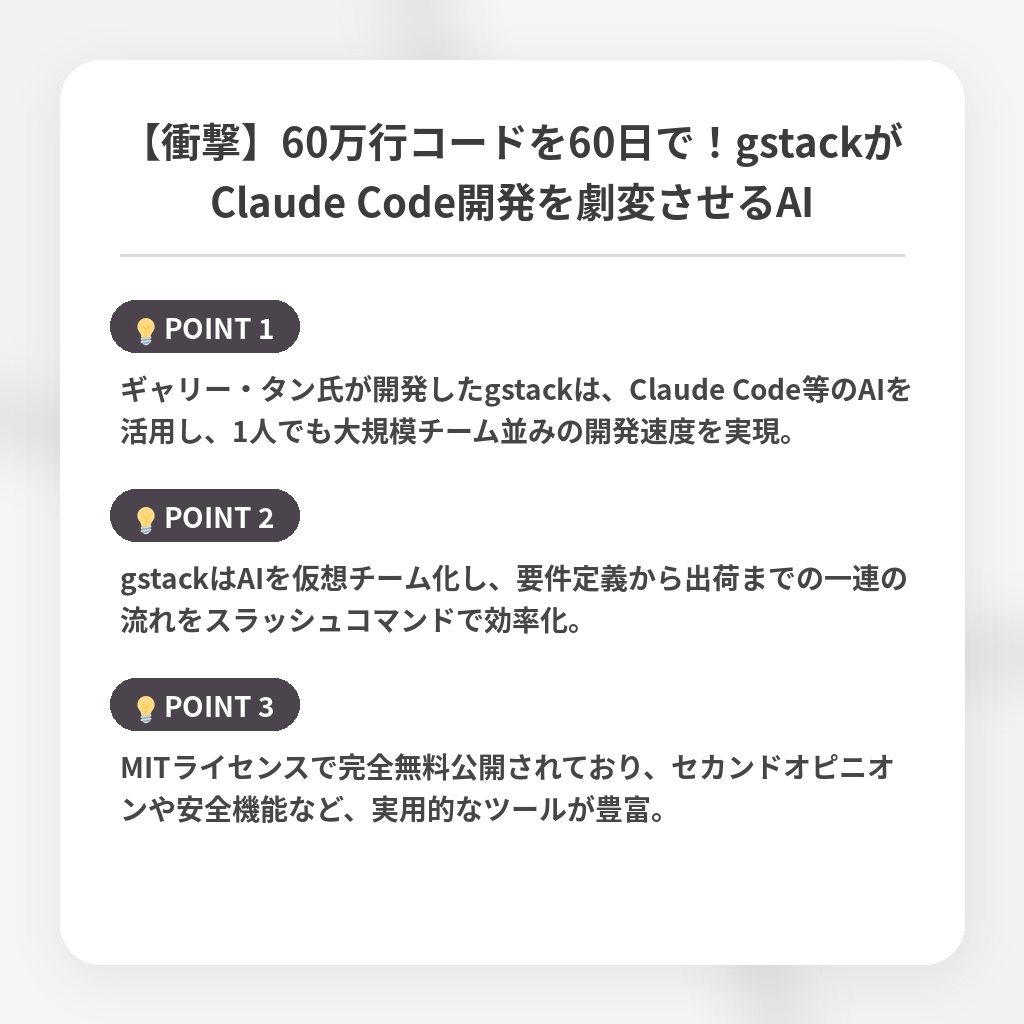 【衝撃】60万行コードを60日で！gstackがClaude Code開発を劇変させるAIの注目ポイントまとめ