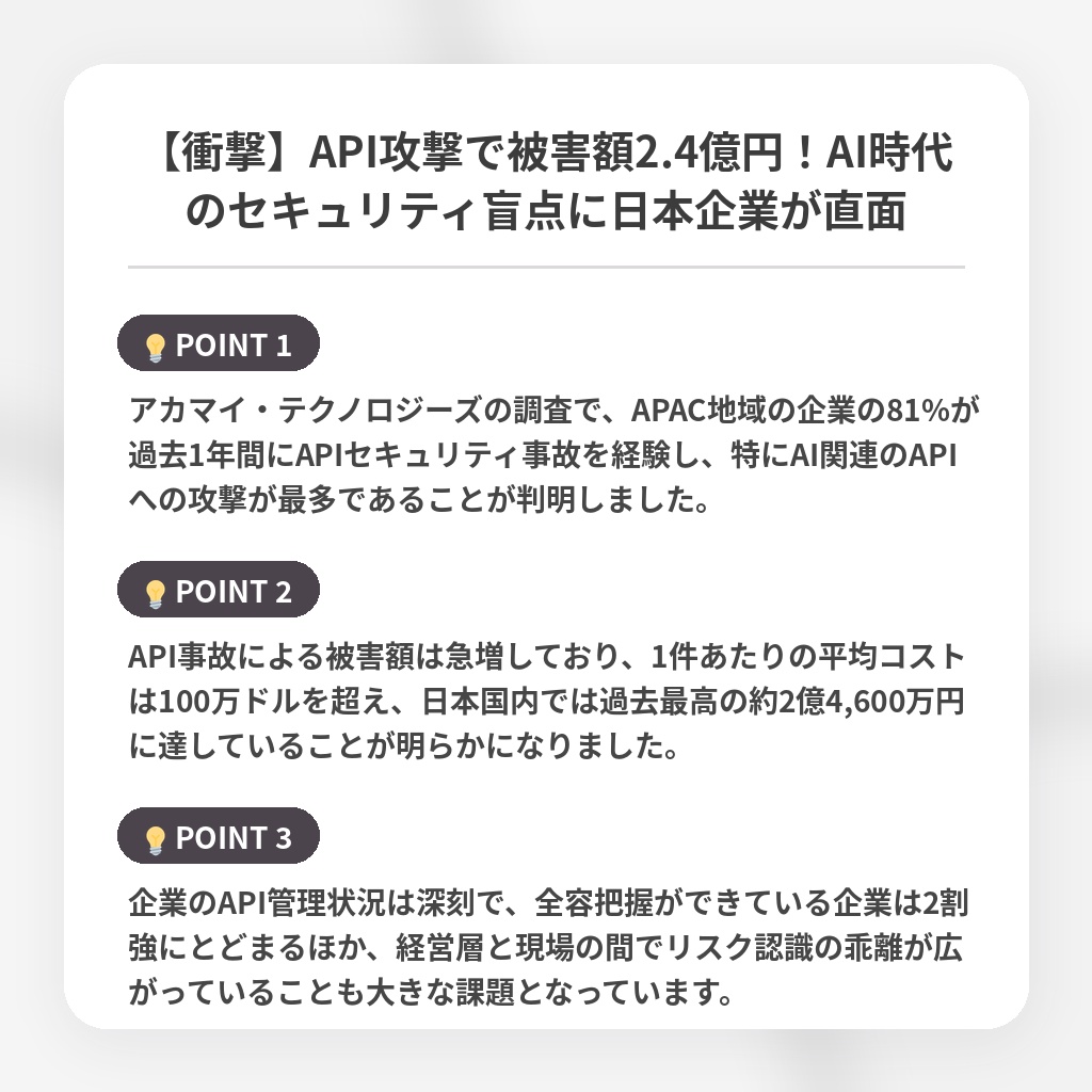【衝撃】API攻撃で被害額2.4億円！AI時代のセキュリティ盲点に日本企業が直面の注目ポイントまとめ