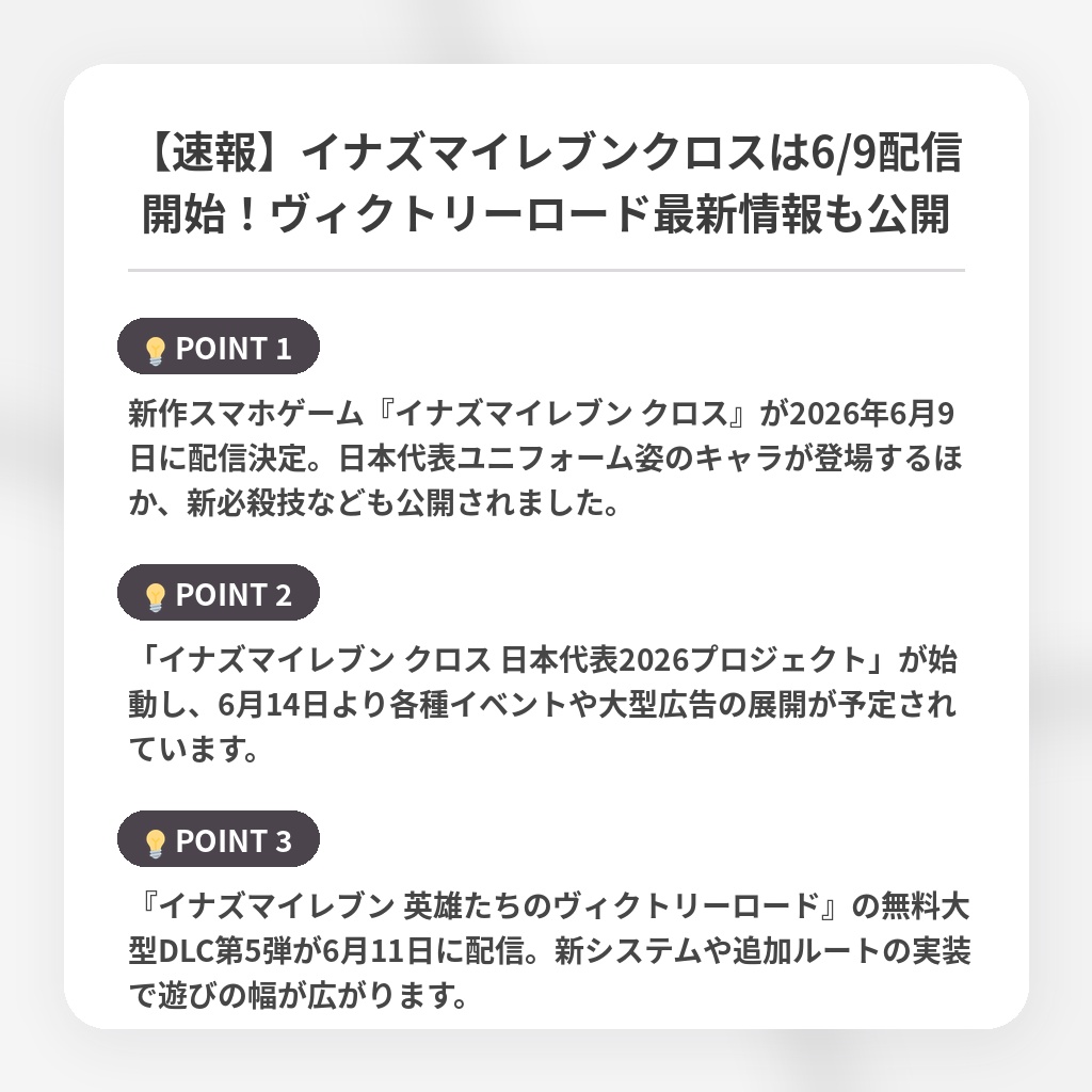 【速報】イナズマイレブンクロスは6/9配信開始!ヴィクトリーロード最新情報も公開の注目ポイントまとめ
