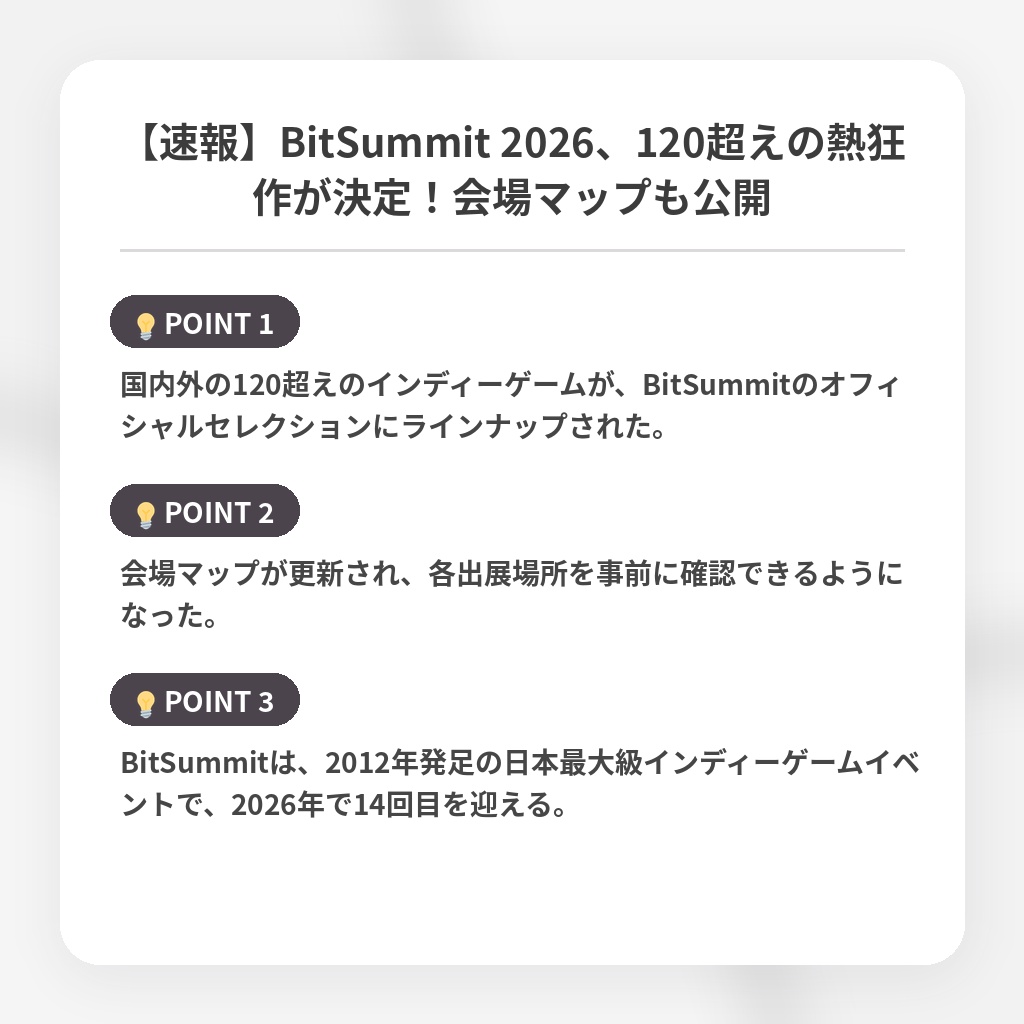 【速報】BitSummit 2026、120超えの熱狂作が決定！会場マップも公開の注目ポイントまとめ
