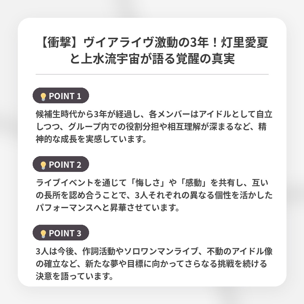 【衝撃】ヴイアライヴ激動の3年!灯里愛夏と上水流宇宙が語る覚醒の真実の注目ポイントまとめ