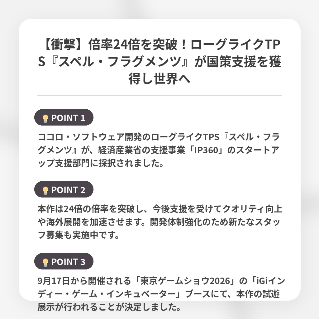 【衝撃】倍率24倍を突破！ローグライクTPS『スペル・フラグメンツ』が国策支援を獲得し世界への注目ポイントまとめ