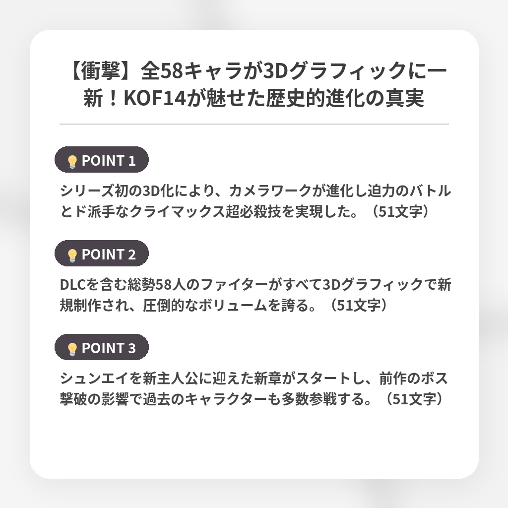 【衝撃】全58キャラが3Dグラフィックに一新！KOF14が魅せた歴史的進化の真実の注目ポイントまとめ